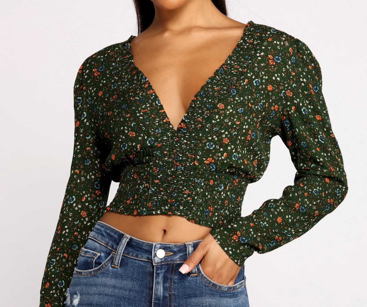 Windsor Sweet Intentions Smocked Knit Floral Crop Top