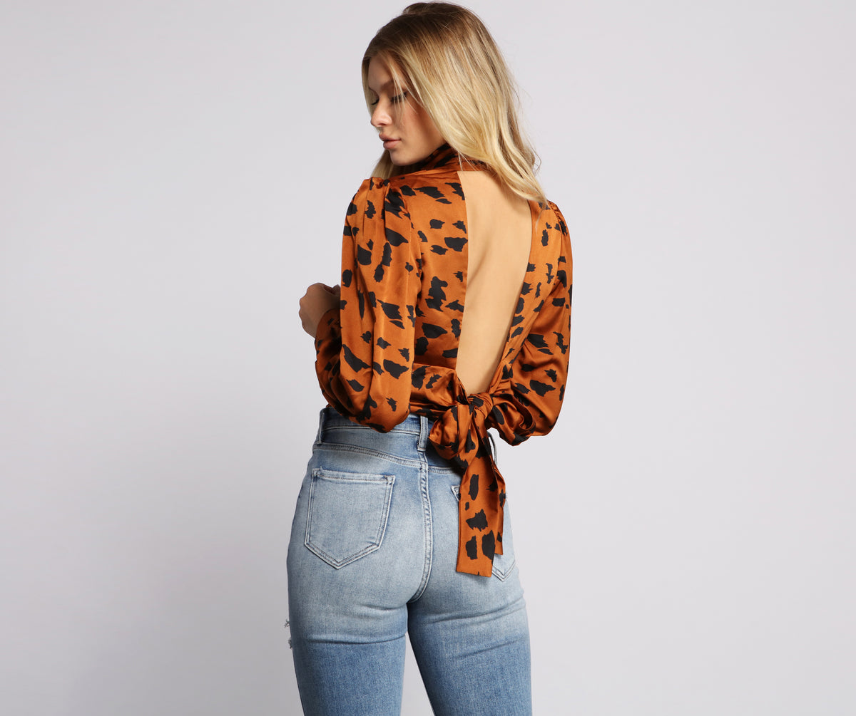 Satin Leopard Print Open Back Top