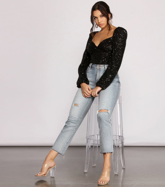 Puff Sleeve Sequin Bodysuit