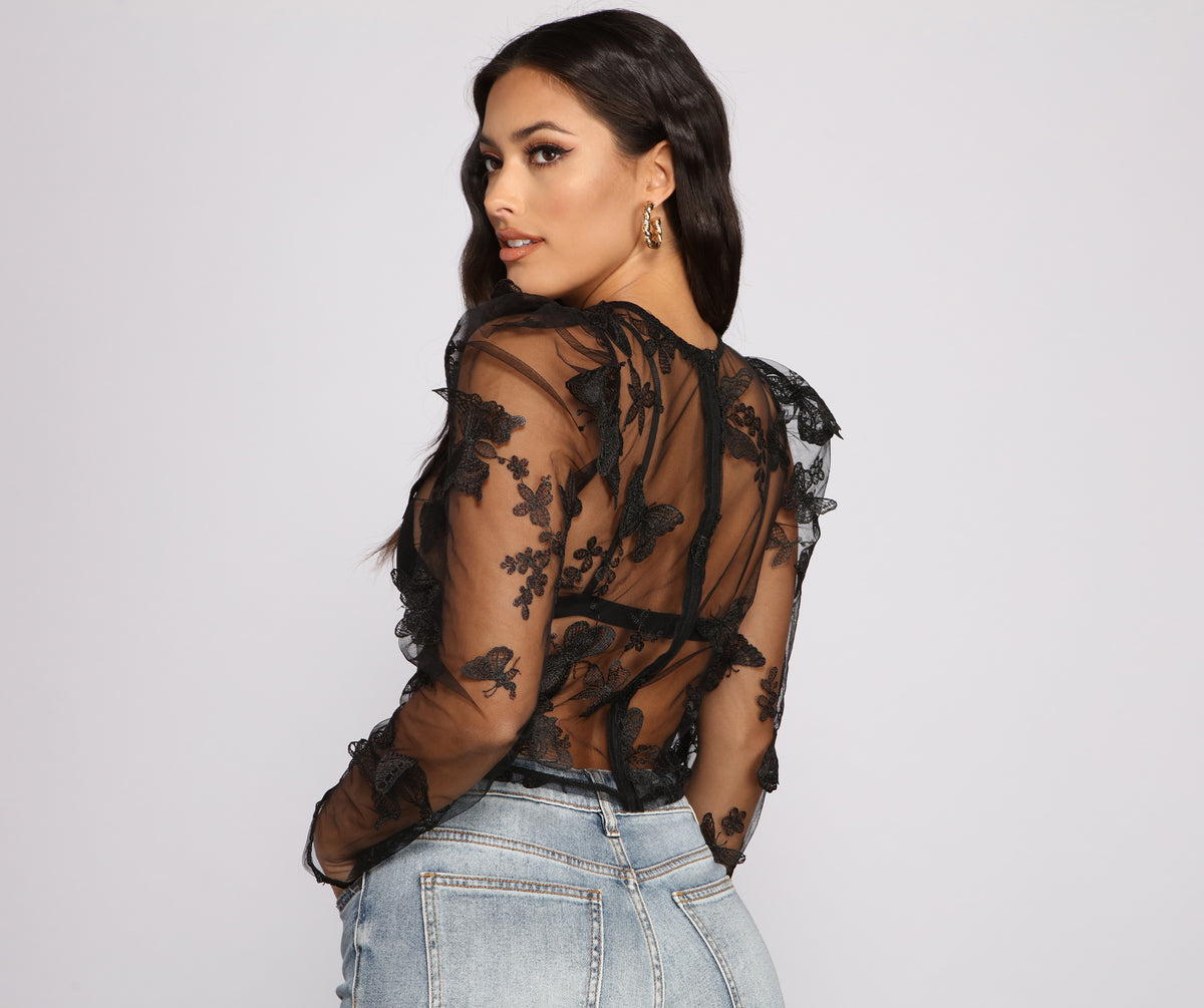 Flutter Some Hearts Mesh Crop Top