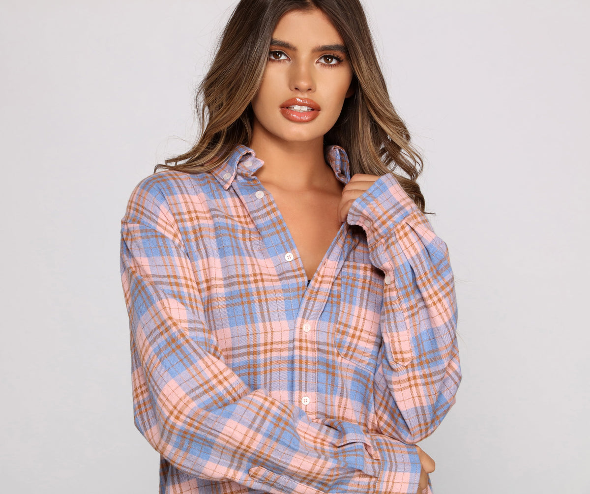 Effortlessly Edgy Mood Button-Up Flannel Tunic