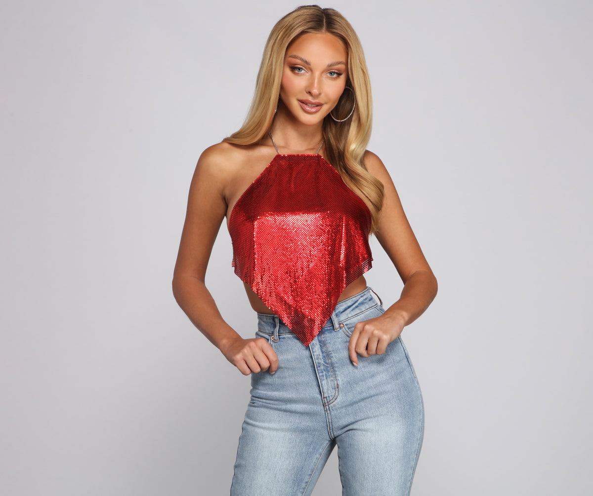 Chainmail Square Neck Cropped Top