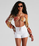 Creamsicle Puff Sleeve Tie-Front Top is a trendy pick to create 2023 festival outfits, festival dresses, outfits for concerts or raves, and complete your best party outfits!