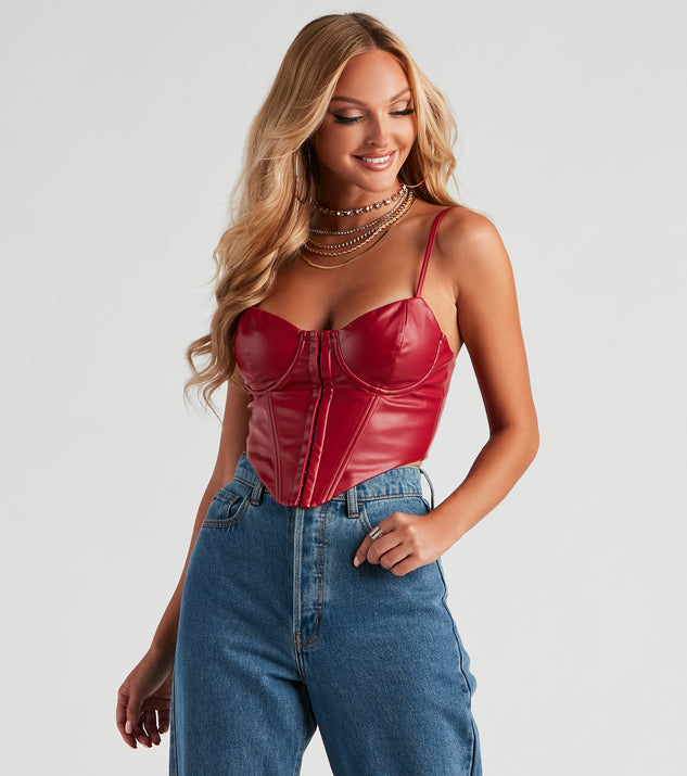 Windsor Total Grunge Faux Leather Corset Mesh Top