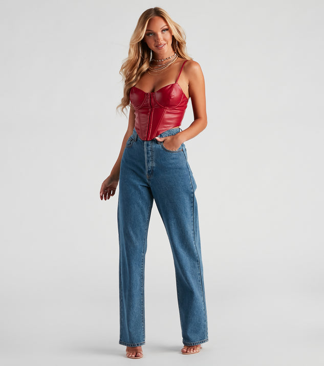 High Roads Faux Leather Corset Crop Top