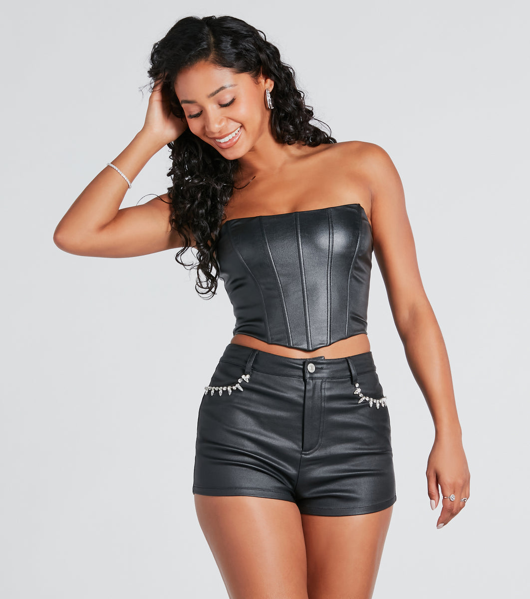 Windsor Total Grunge Faux Leather Corset Mesh Top