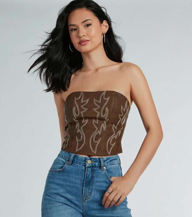 Cute Country Look Western Faux Leather Corset Top