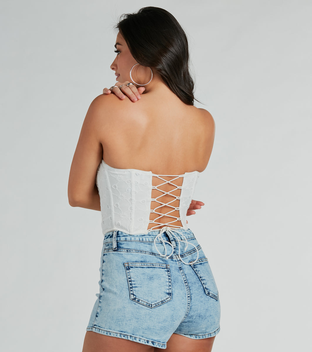 Major Charmer Strapless Eyelet Lace Corset Top