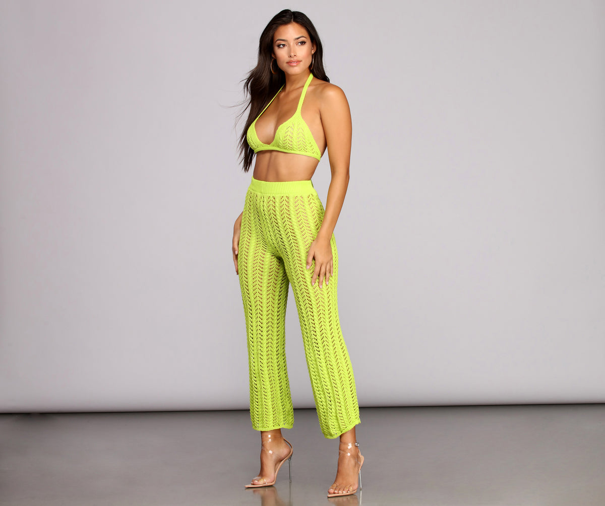 Lime Crochet Halter Crop Top