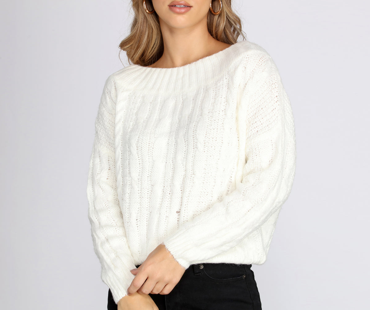 Wide Neck Cable Knit Sweater