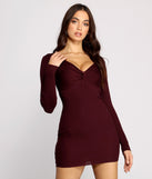 Twist Front Ribbed Knit Mini Dress