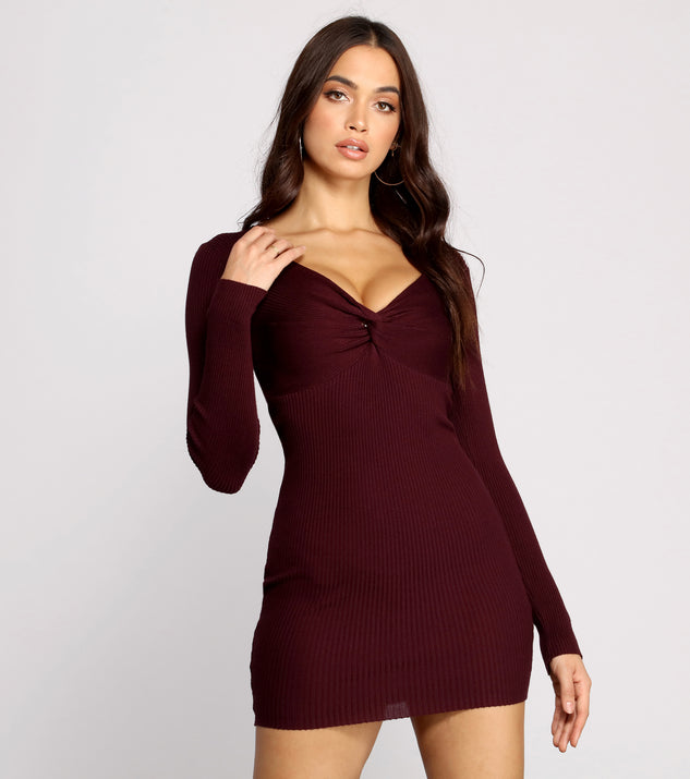 Twist Front Ribbed Knit Mini Dress