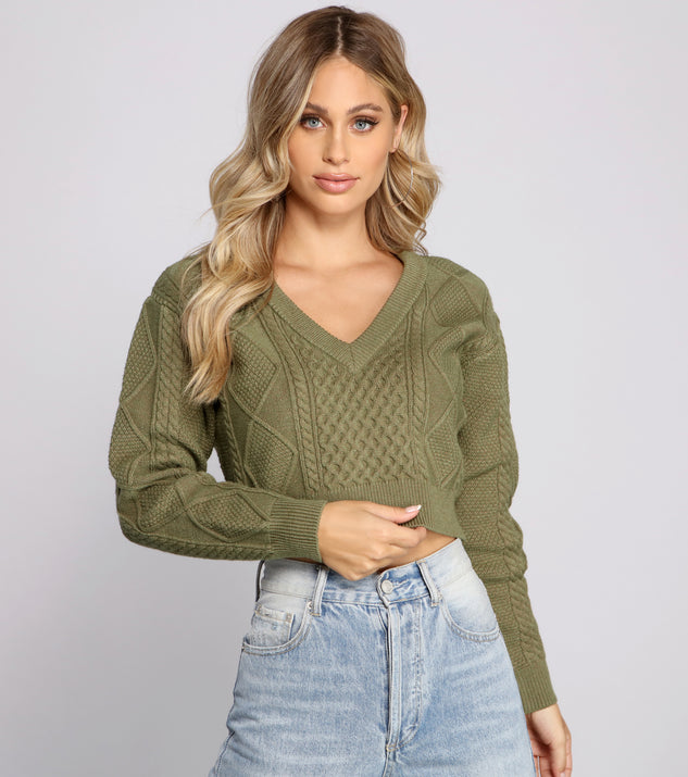 Womens Cabled Crop Sweater by SPARE