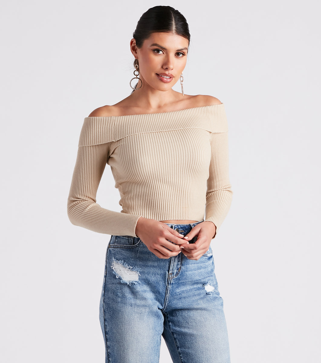 Feel The Knit Foldover Sweater Top