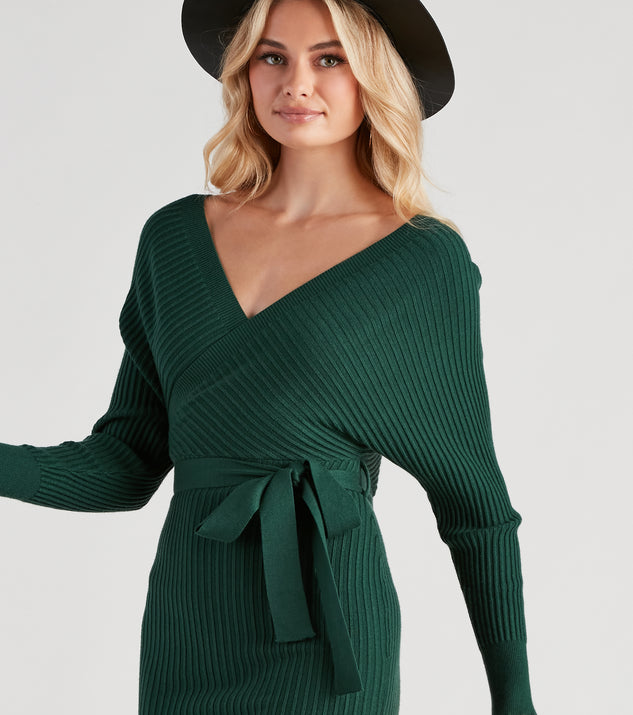 Ribbed Knit Tie-Front Mini Sweater Dress | Windsor