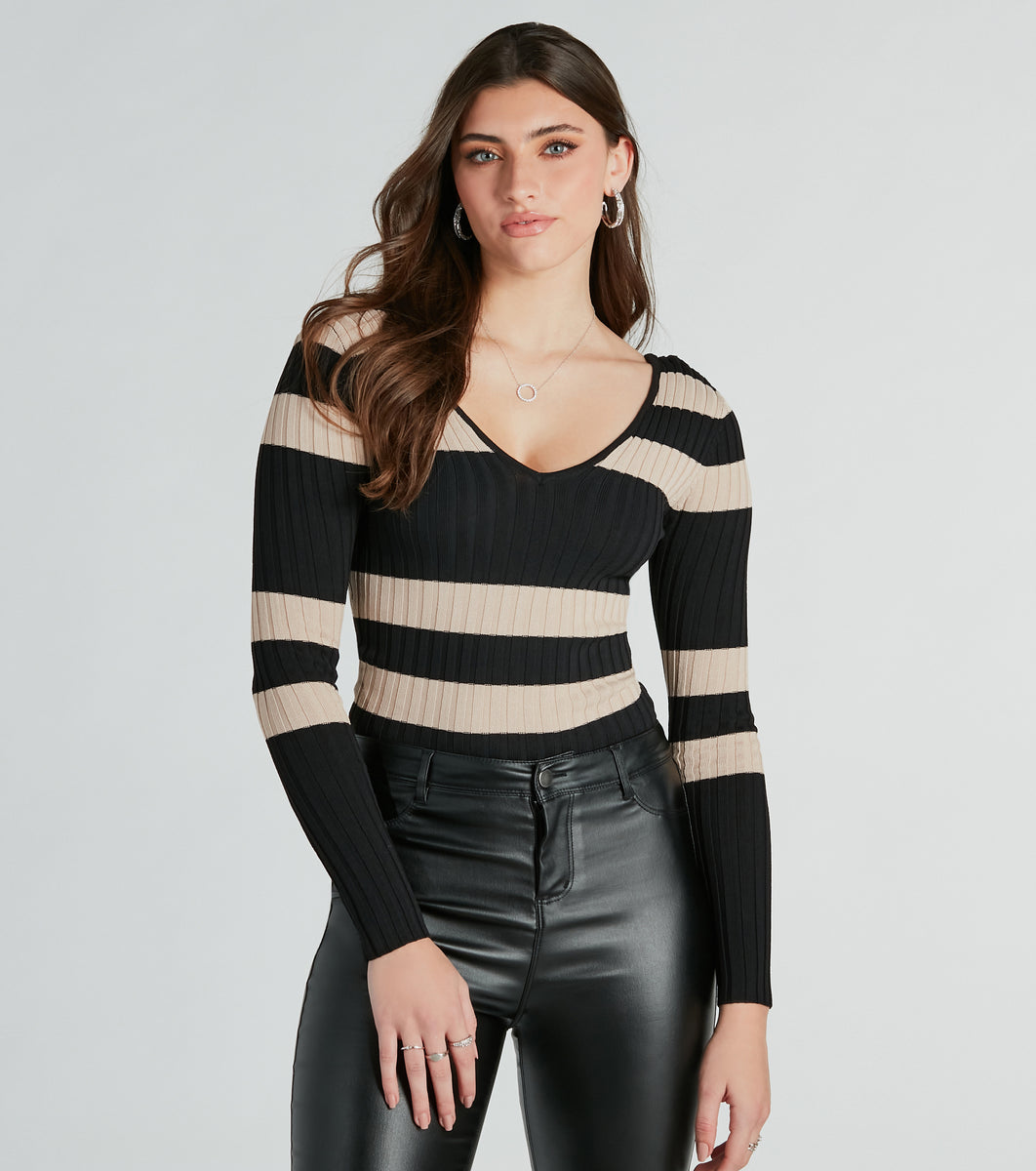 Perfect Reasons V-Neck Striped Sweater Top