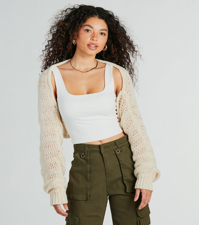 White Open Knit Flare Sleeves Knitted Top