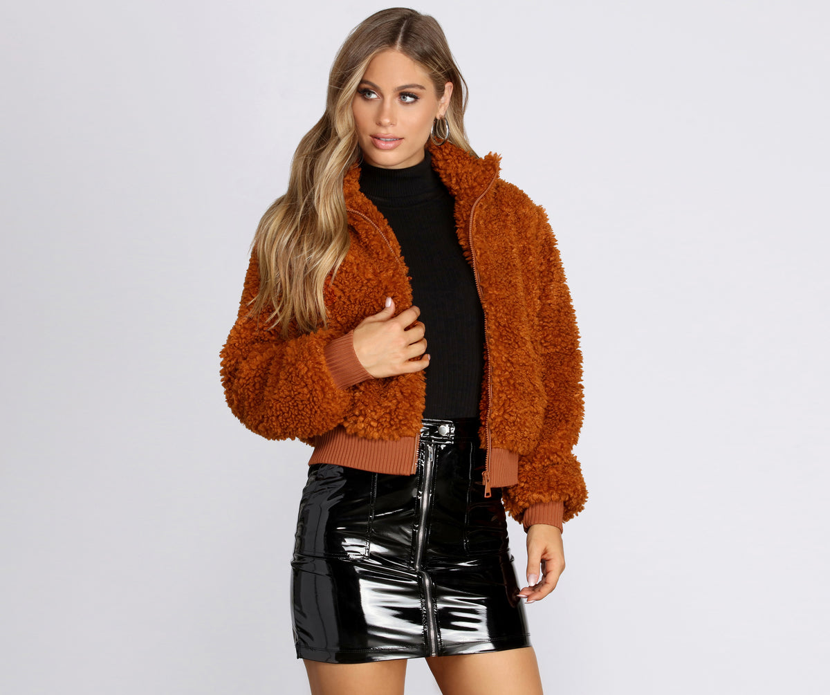 🆕LUCKY BRAND Pecan Shearling Faux Fur Fuzzy🐻 Oversize Shacket Coat Jacket  LRG