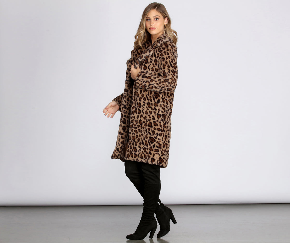 Leopard Long Line Faux Fur Coat