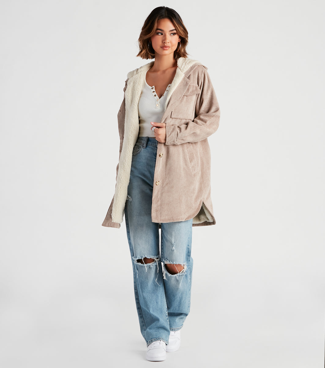 Chill Tale Corduroy Faux Sherpa Shacket