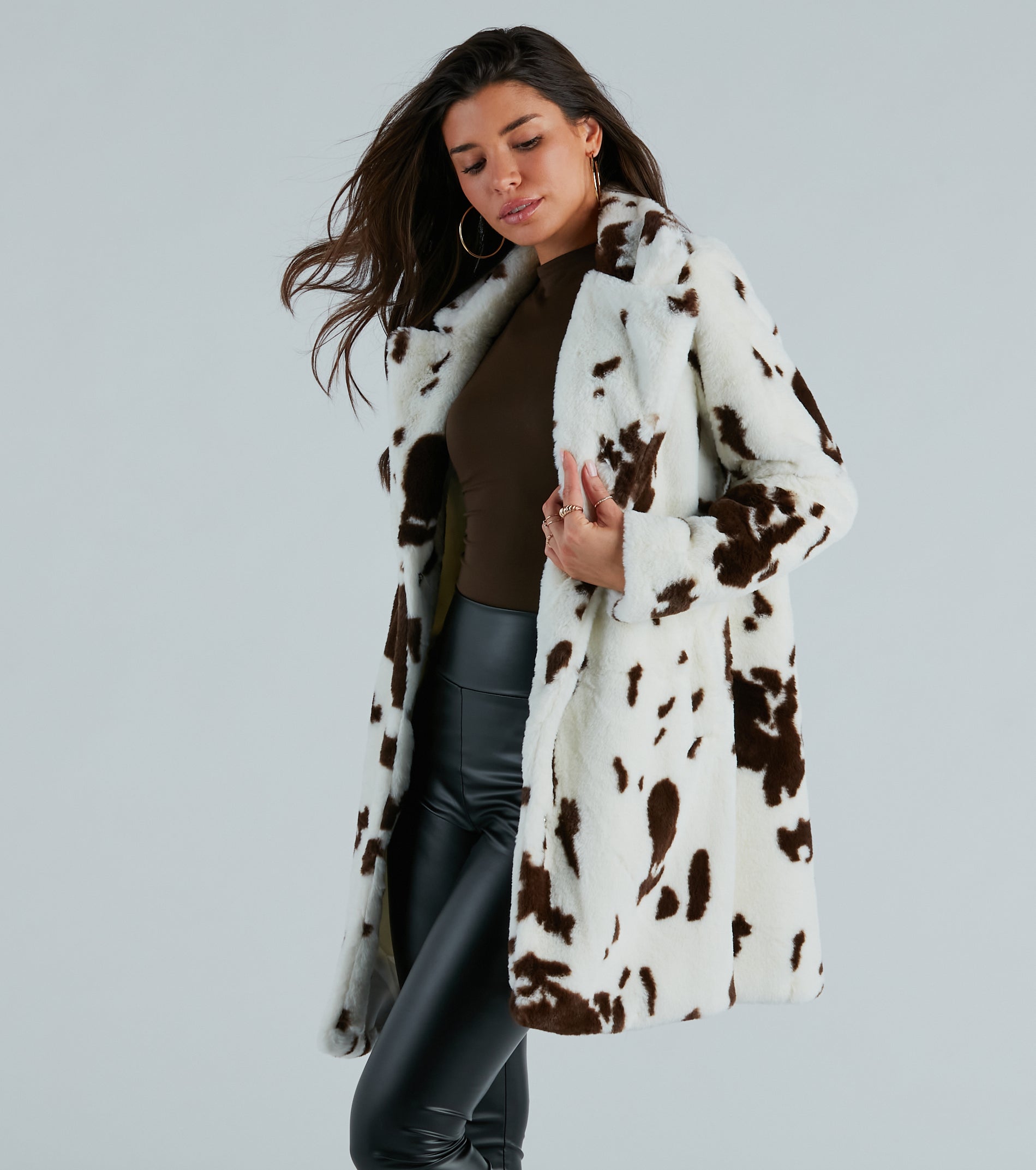 Stylishly Spotted Cow Print Faux Fur Coat | Windsor