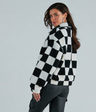 Coolness In Check Faux Sherpa Bomber Jacket