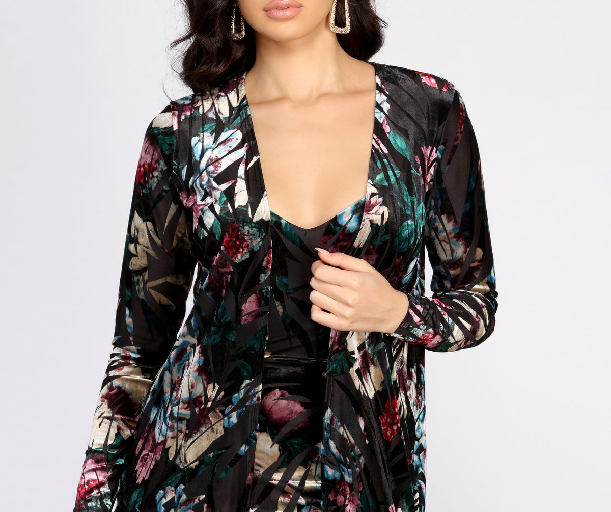 Floral Fever Mesh Burnout Velvet Duster