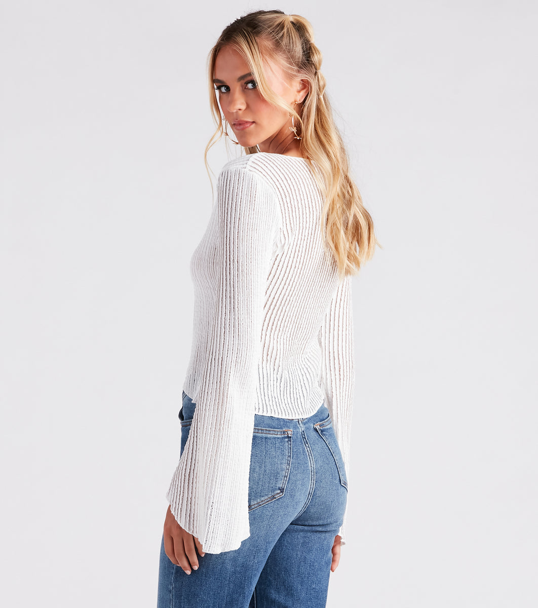 Beachy Vibes Bell Sleeve Tie-Front Top