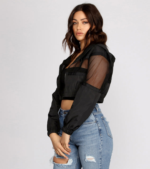 In The Sheer Mesh Nylon Cropped Jacket helps create the best summer outfit for a look that slays at any event or occasion!