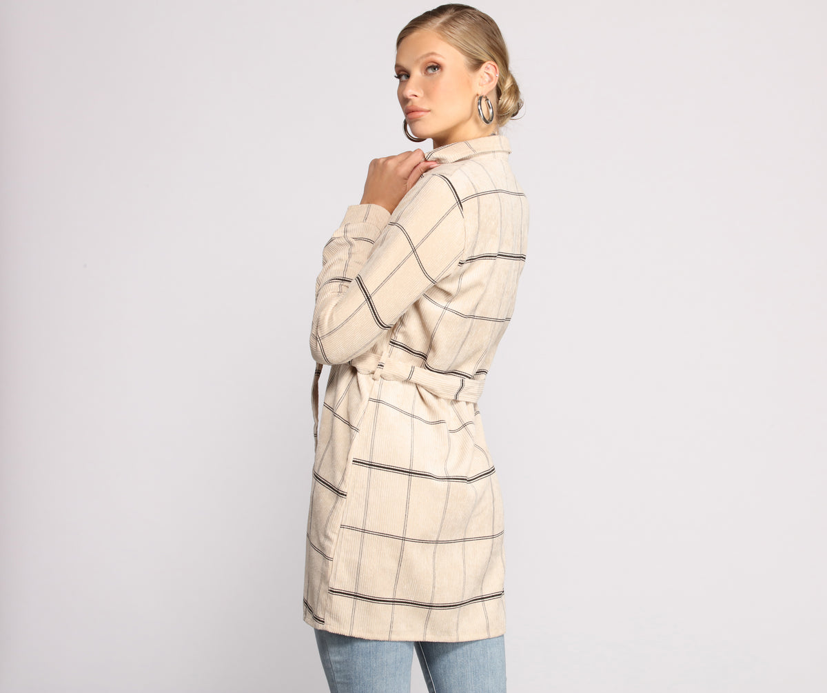 Poised Plaid Belted Shacket