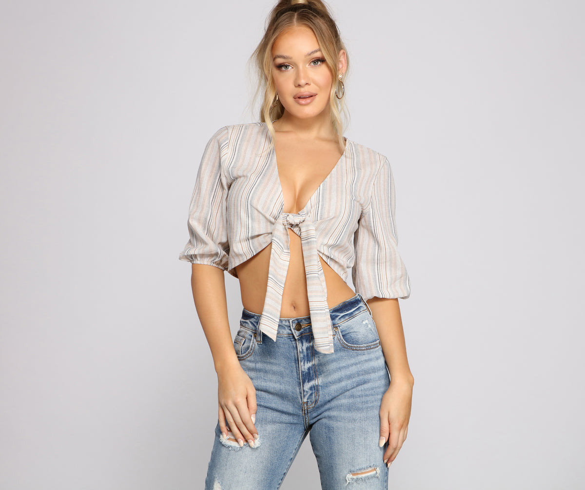 Stand Out Stripes Tie Front Crop Top