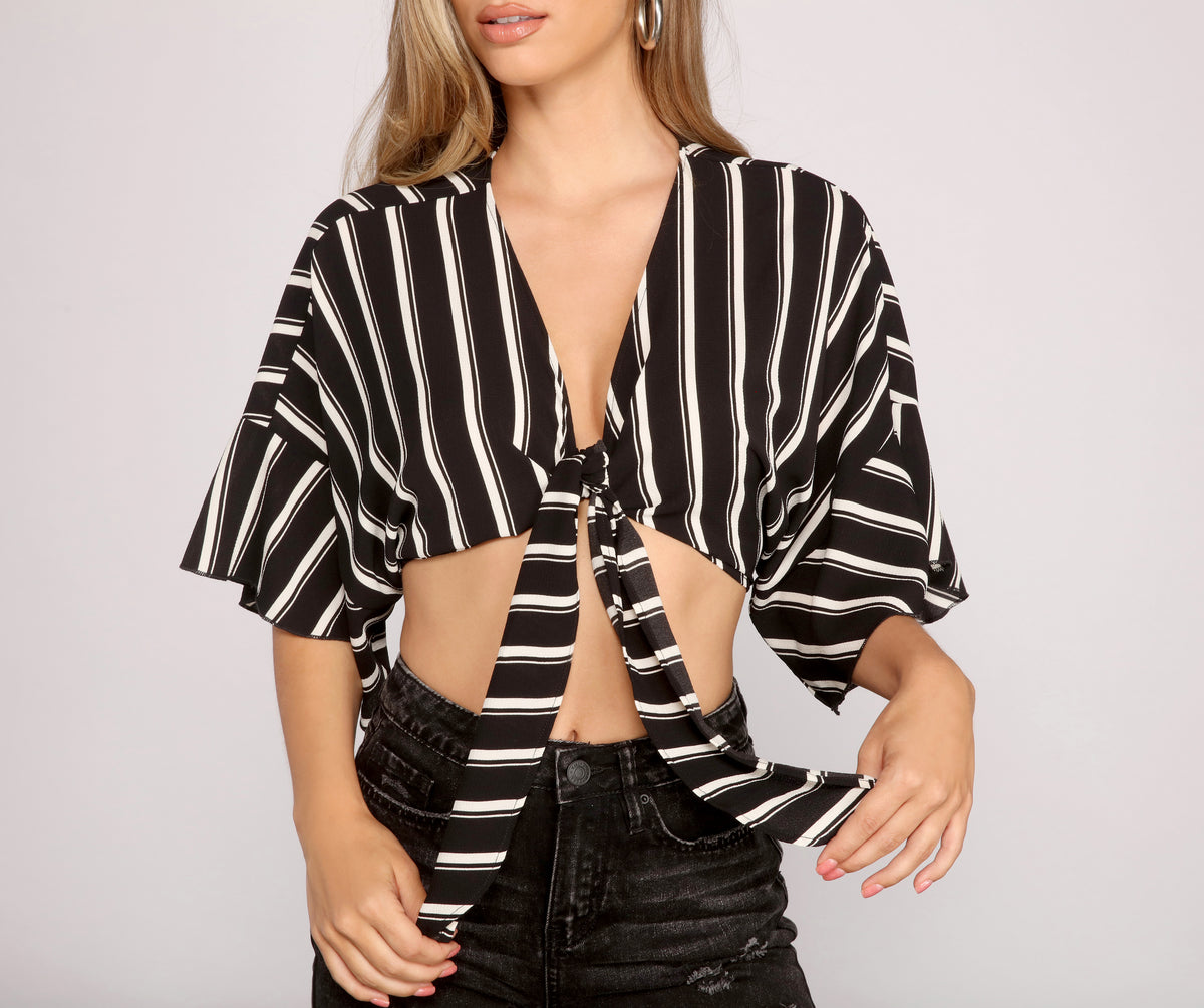 Stylishly Striped Tie Front Crop Top