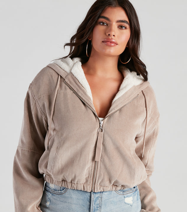 Corduroy cropped hooded jacket hot sale