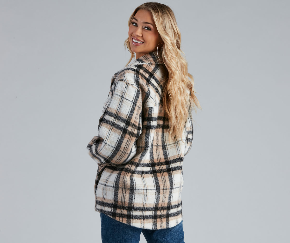 S'more Plaid Faux Fur Woven Shacket