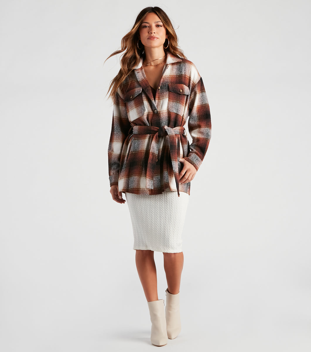 Cozy Fall Vibes Belted Plaid Shacket