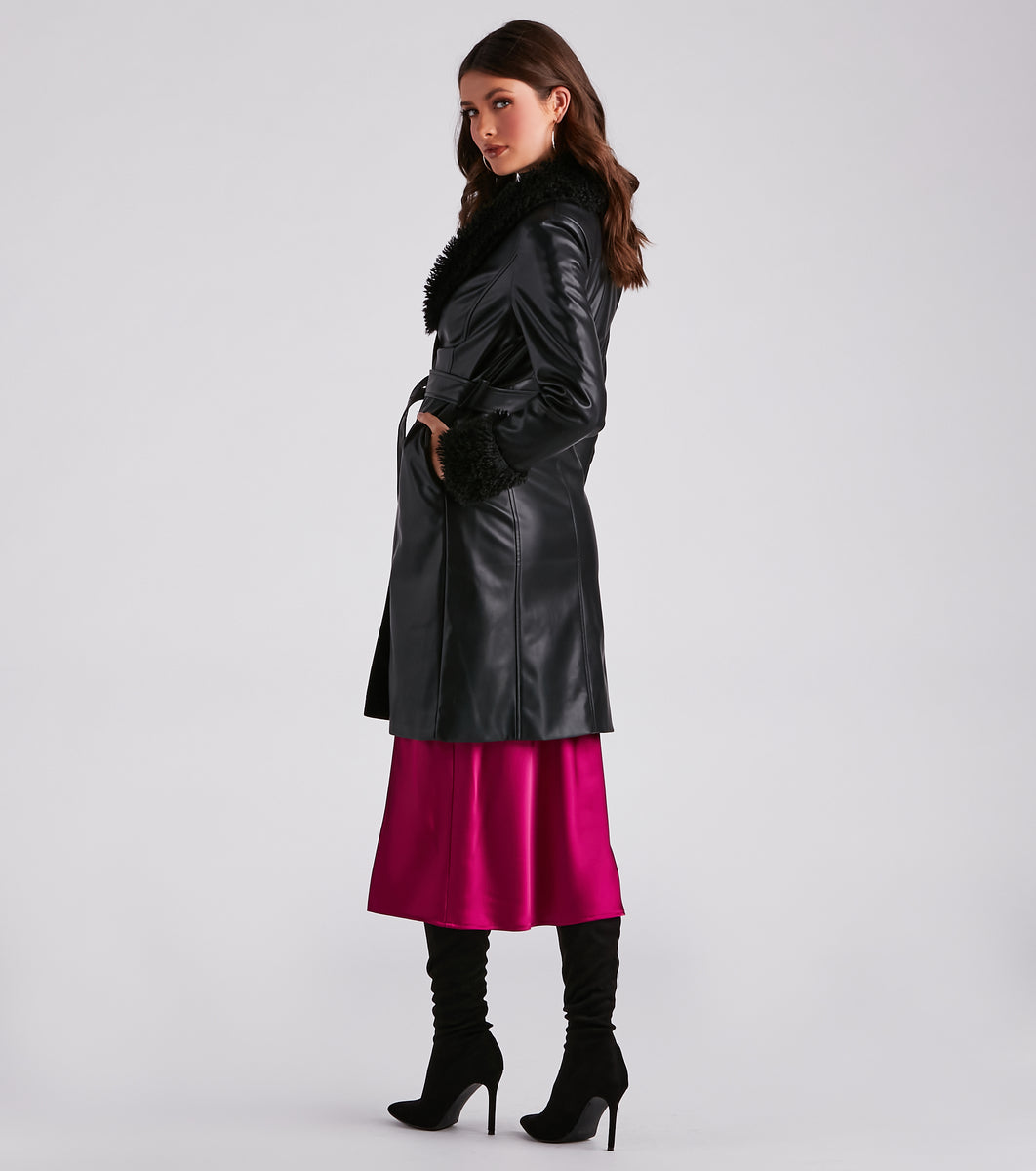 Layered Luxe Faux Leather Trench Coat