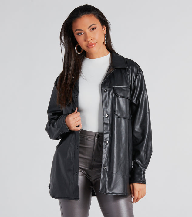 Spencer Faux Leather Shacket in Black - Glue Store