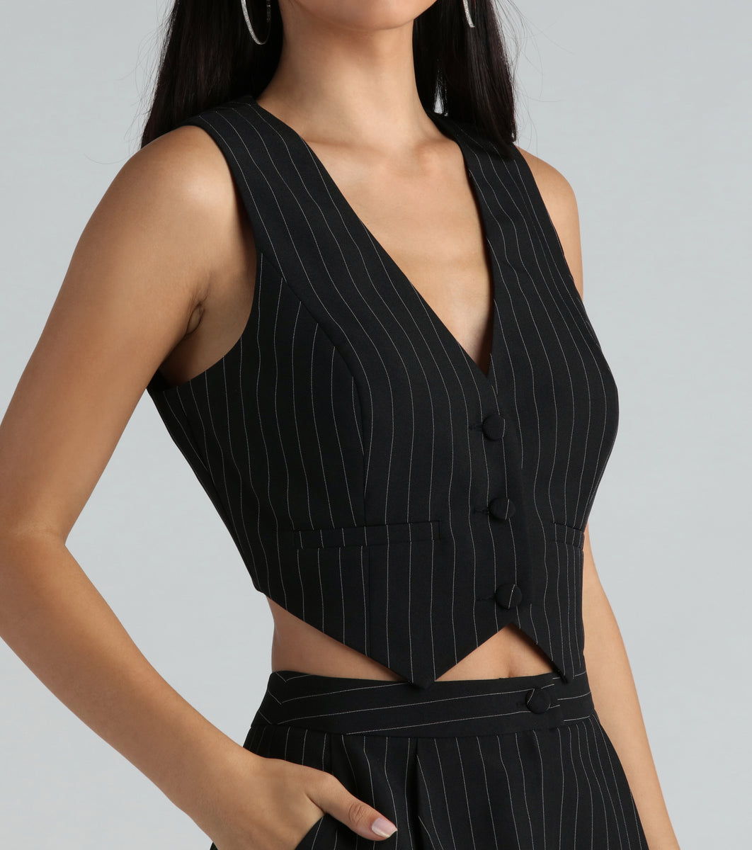 Iconic Vibes Pinstripe Cropped Vest