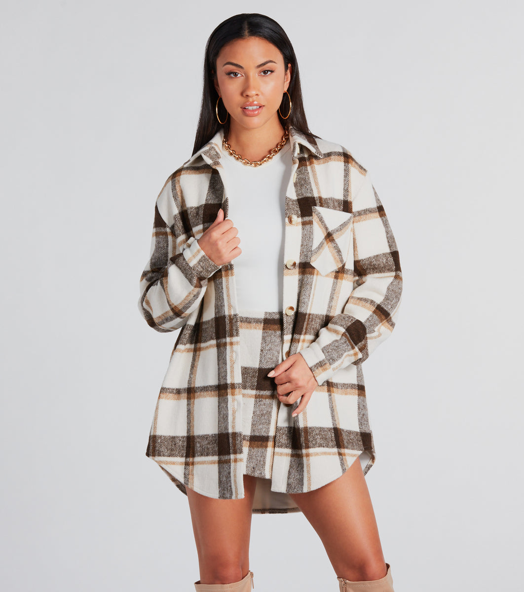Cute Vibes Only Plaid Long Shacket