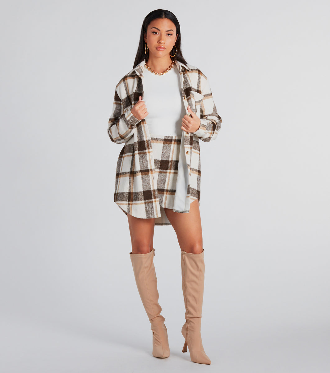 Cute Vibes Only Plaid Long Shacket