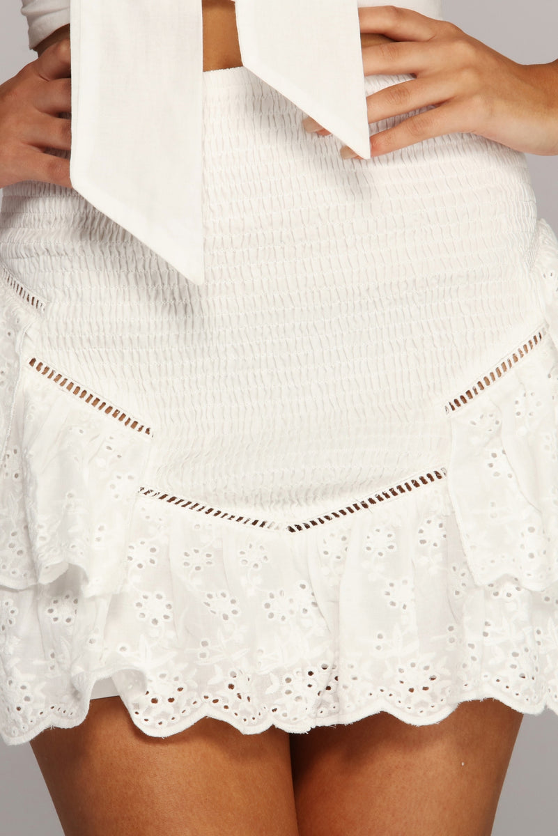 Before Eyelet Go Tiered Mini Skirt