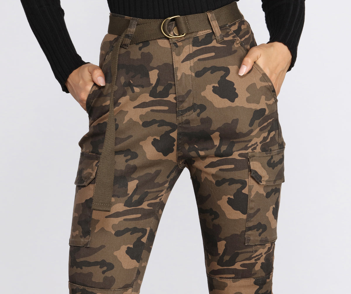 High Waist Belted Skinny Cargo Pants