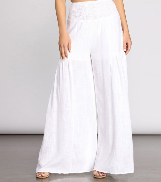 Cotton Capri Pants Women Summer Smocked Elastic High Waisted Linen
