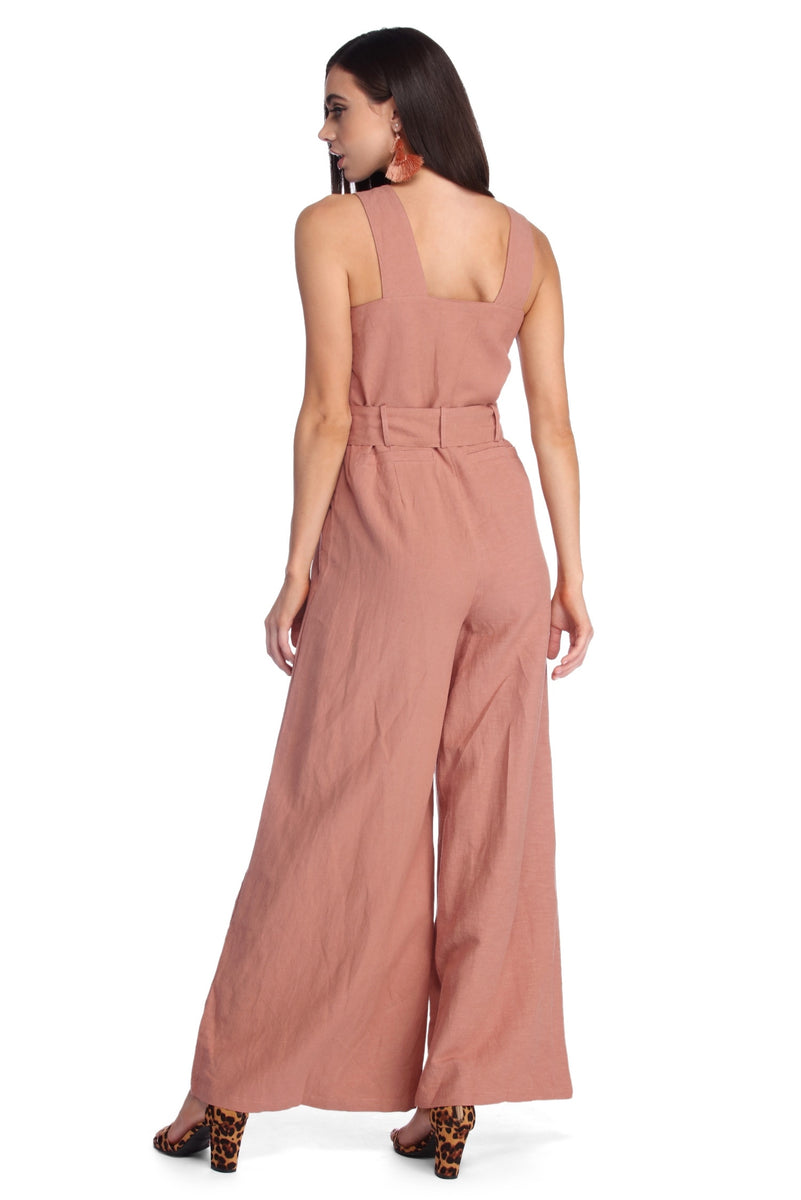 Button Detail Wide Leg Jumpsuit