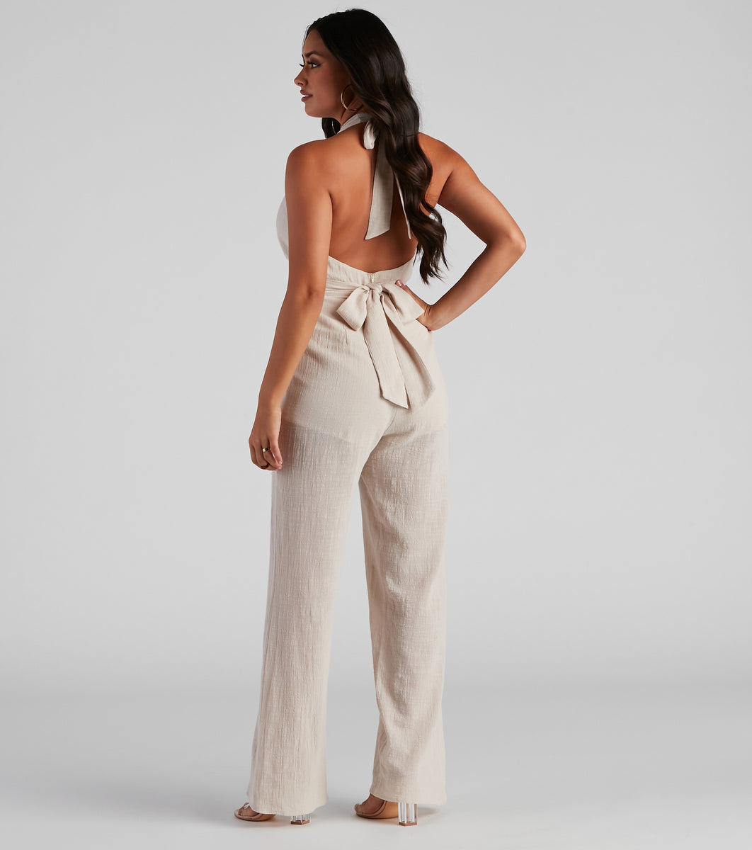 All It Takes Linen Halter Jumpsuit