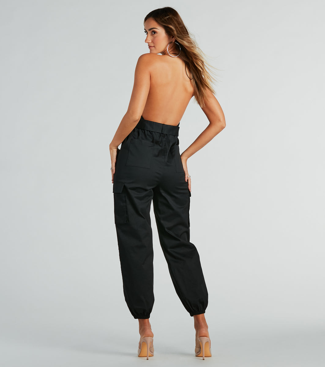 Looking Cool Belted Cargo Twill Jumpsuit