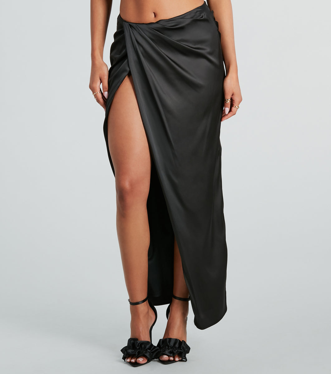 Gorgeous Impression High Slit Satin Midi Skirt
