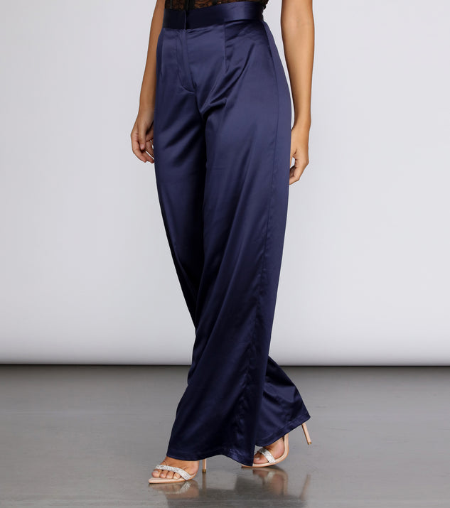 High Waisted Satin Wide Leg Trousers