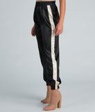 Sleek Striped Satin Joggers for 2023 festival outfits, festival dress, outfits for raves, concert outfits, and/or club outfits