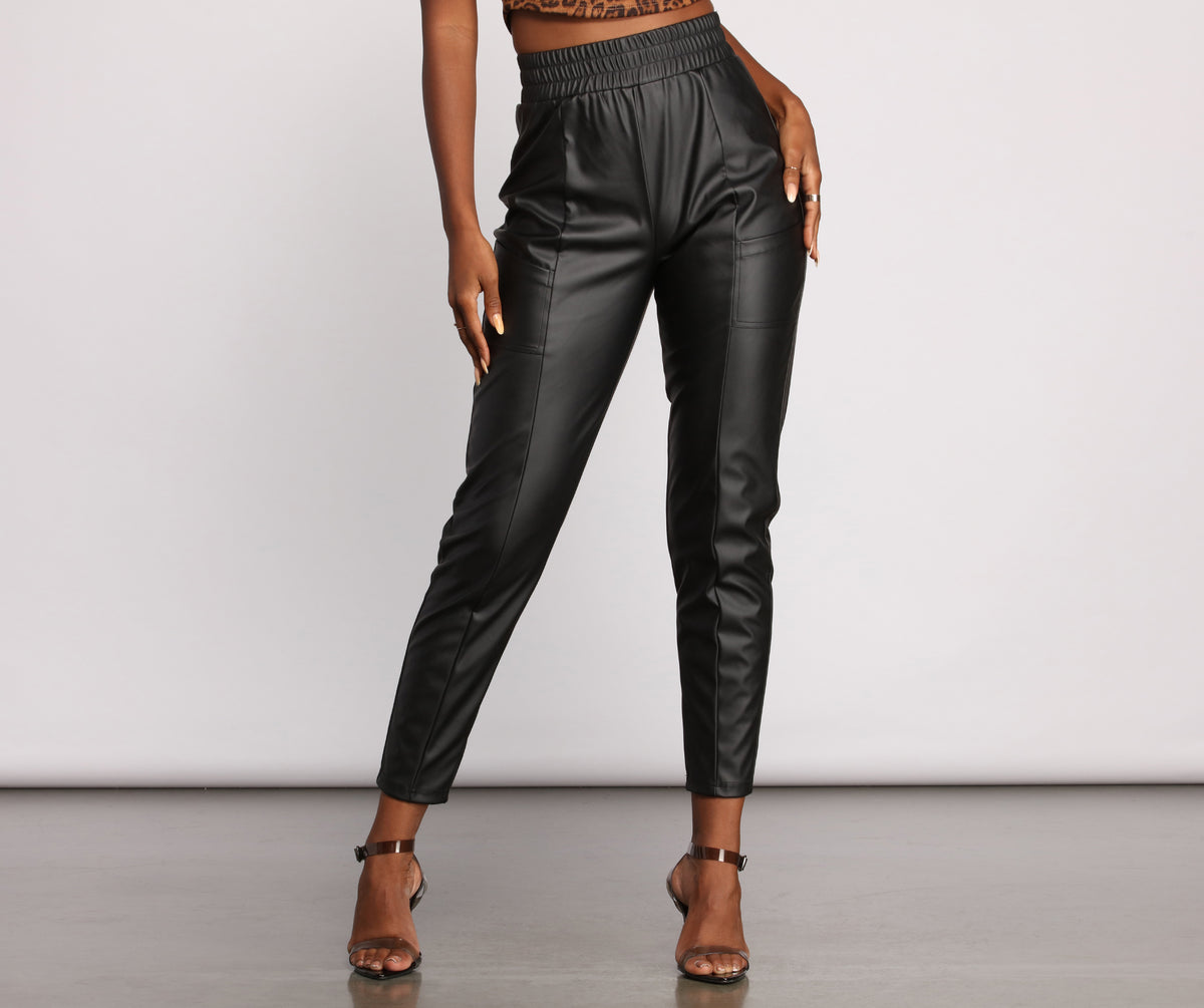 H&M Corset-waist Leather Leggings